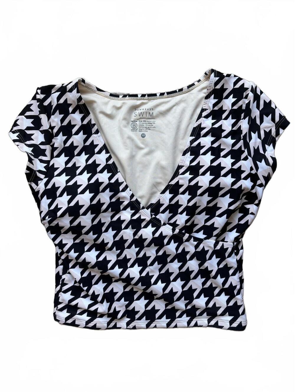 DownEast Swim Houndstooth Faux-Wrap Top Size M